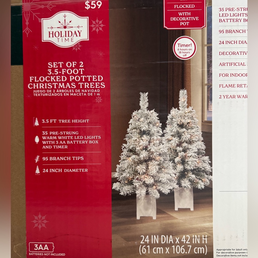 NIB Holiday Time Flocked Potted Christmas Trees